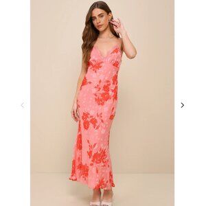 Lulus Caught Your Interest Pink Floral Burnout Lace Cutout Maxi Dress - Size S